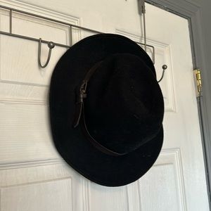 Black Fedora hat with brown buckle